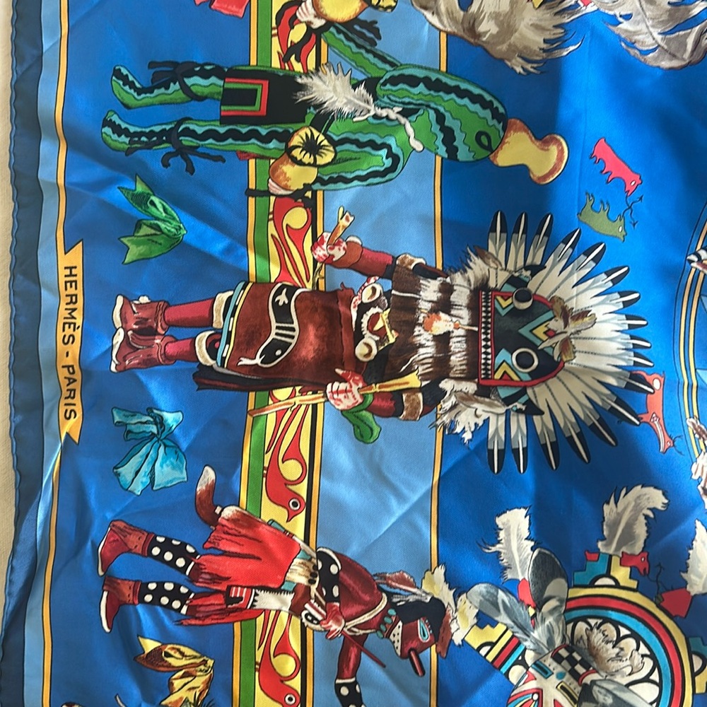 Vintage 1992 The Hermès “Kachinas” scarf, designed by Kermit Oliver.